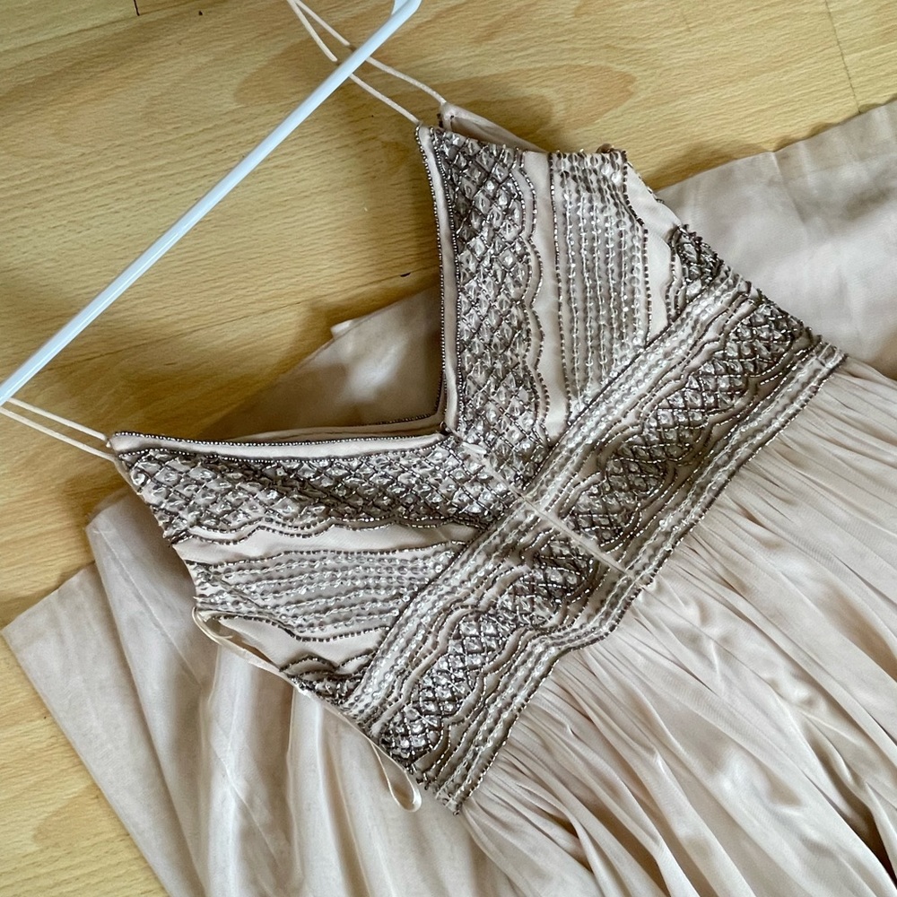 Adrianna Papell beaded nude spaghetti strap wedding bridesmaid prom dress size 6 - Picture 1 of 6